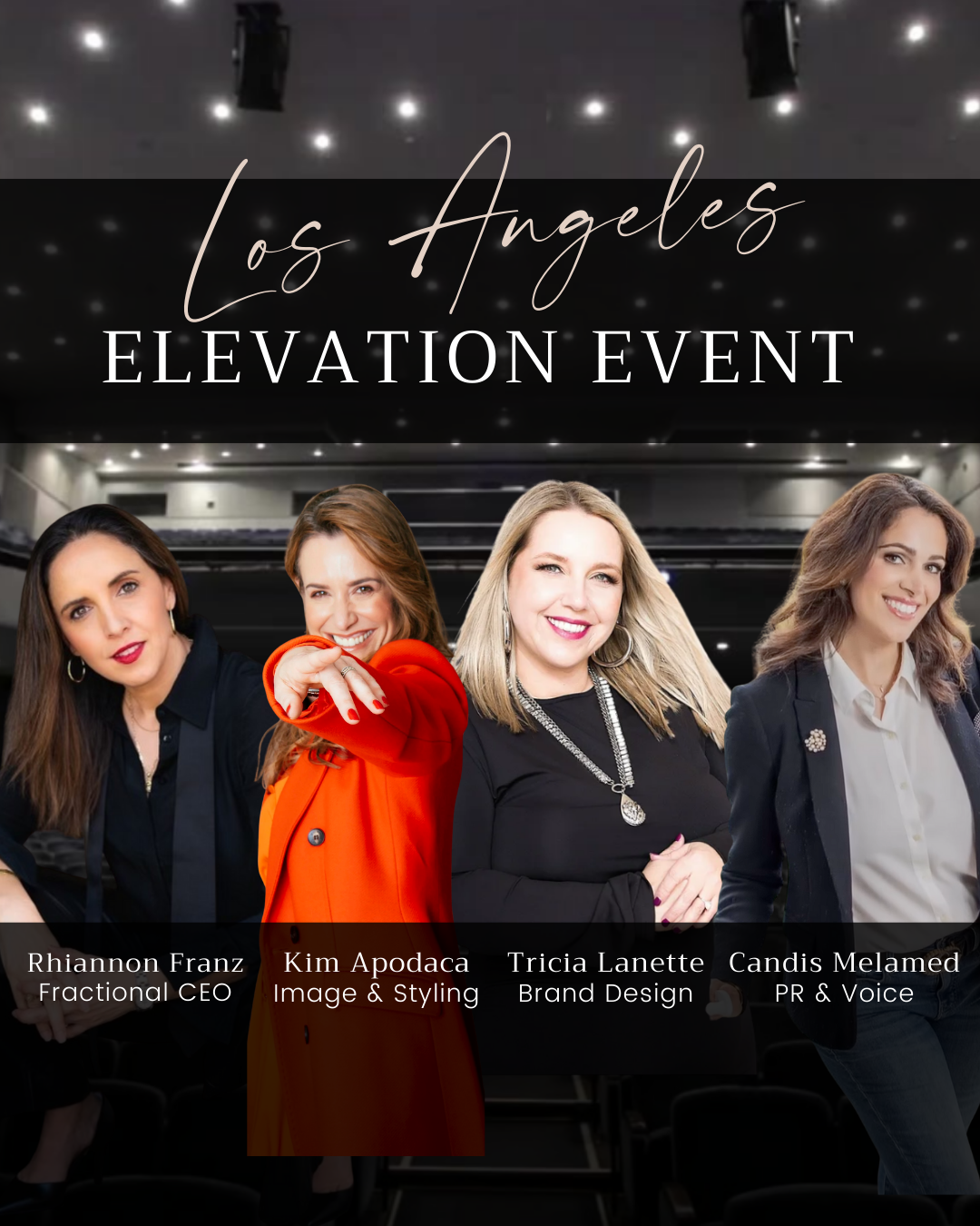 Rhiannon Franz (Fractional CEO), Kim Apodaca (Image & Styling), Tricia Lanette (Brand Design), and Candis Melamed (PR & Voice)